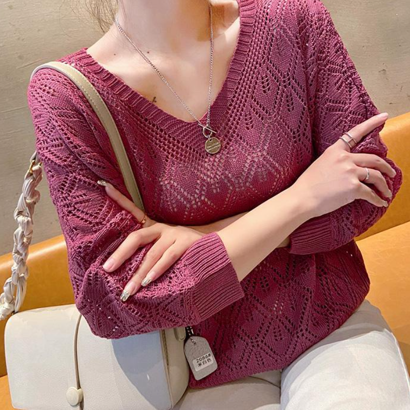 韓系鉤花針織罩衫 冷氣房冰絲鏤空防透蝙蝠袖上衣