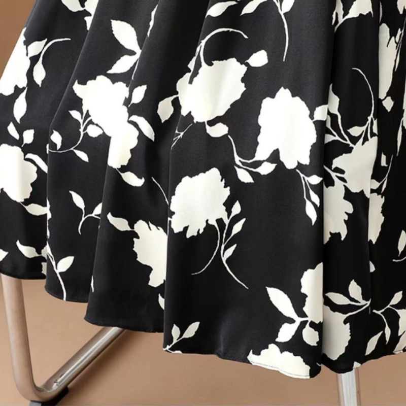 溫柔好感 高腰 大尺碼 寬鬆 印花 遮胯顯瘦 中長 a字 大擺 半身裙