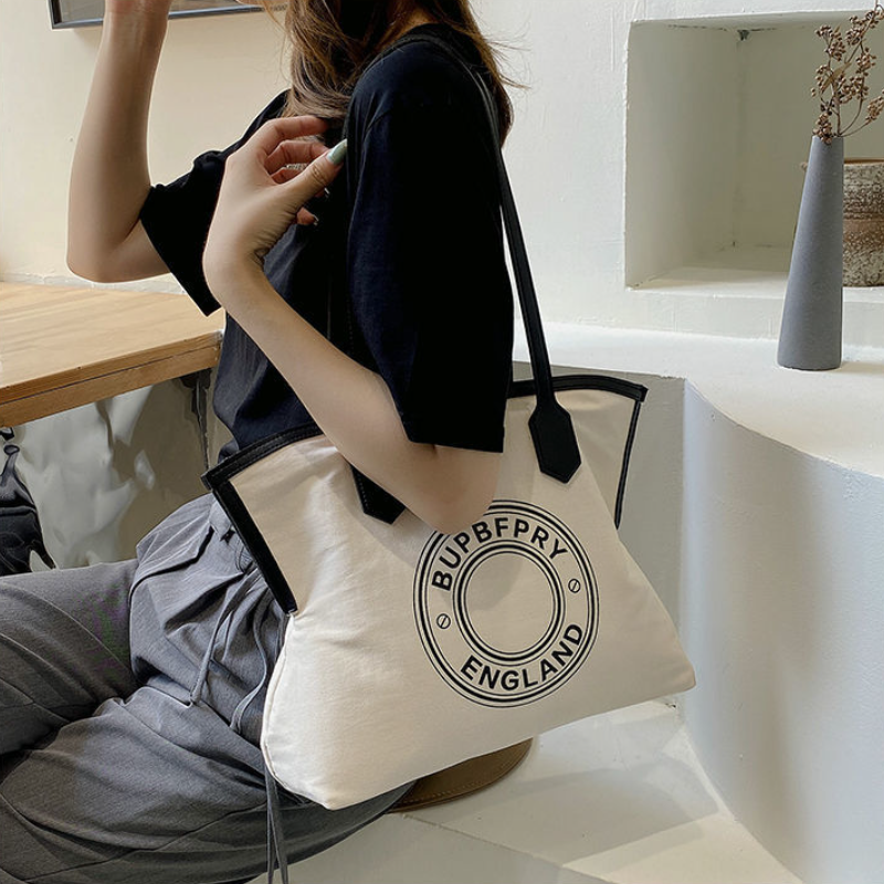 時尚通勤帆布托特包大容量簡約單肩包