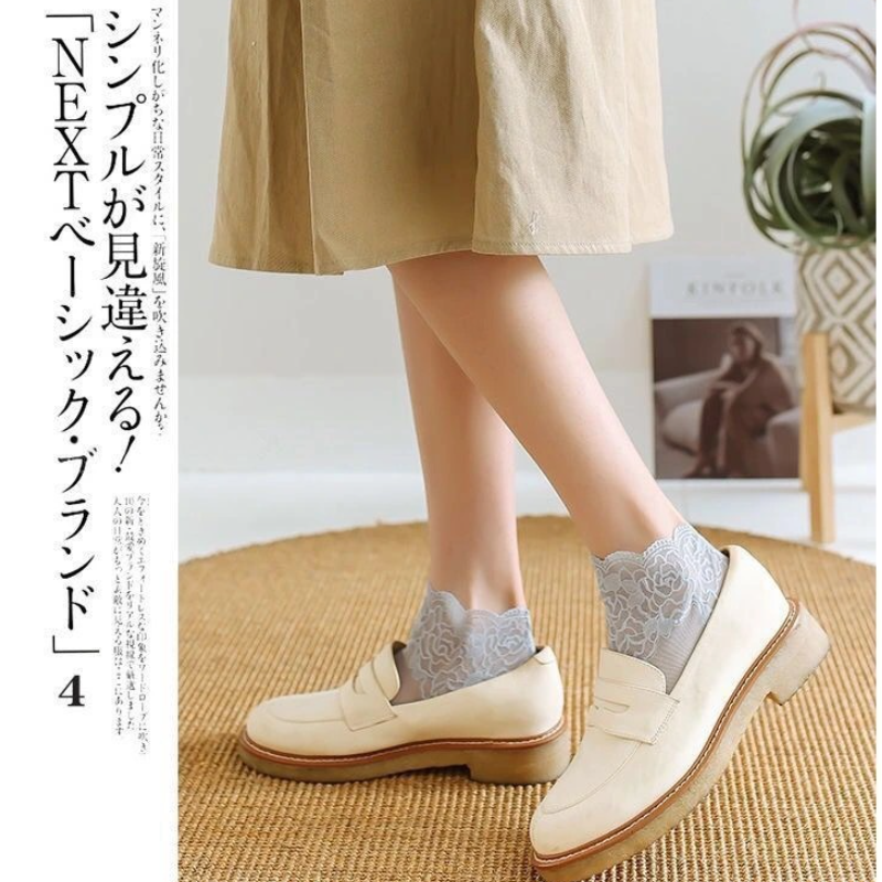 夏季透氣深口蕾絲襪子 隱形吸汗日系花邊短襪網紗透氣 超薄棉底防滑襪 搭配單鞋