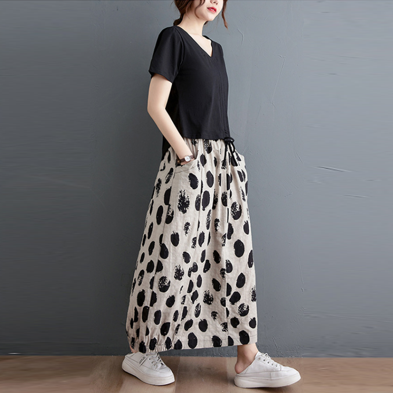 復古寬鬆顯瘦鬆緊腰半身裙 文藝復古寬鬆顯瘦鬆緊腰半身裙