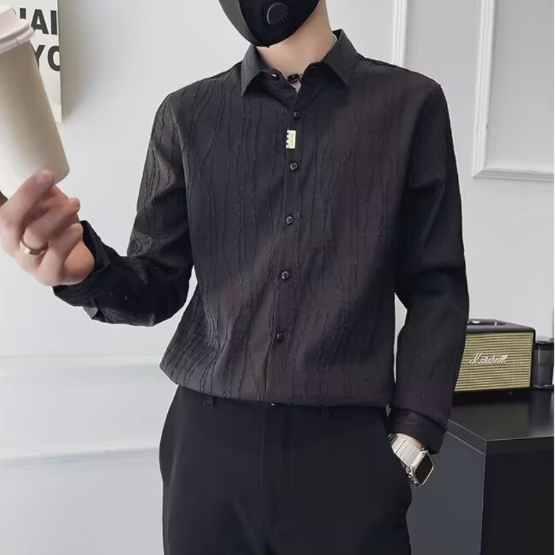 潮流設計提花襯衣潮牌痞帥長袖襯衫