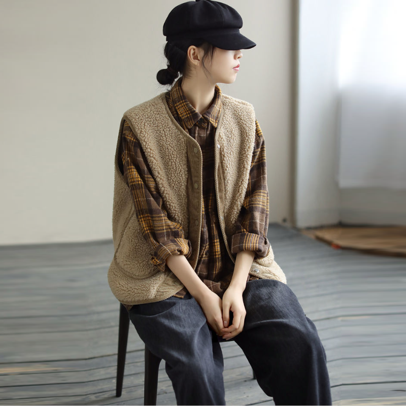 簡約．正反兩面穿秋冬背心 寬鬆文藝無袖外套 休閒日系雙面穿