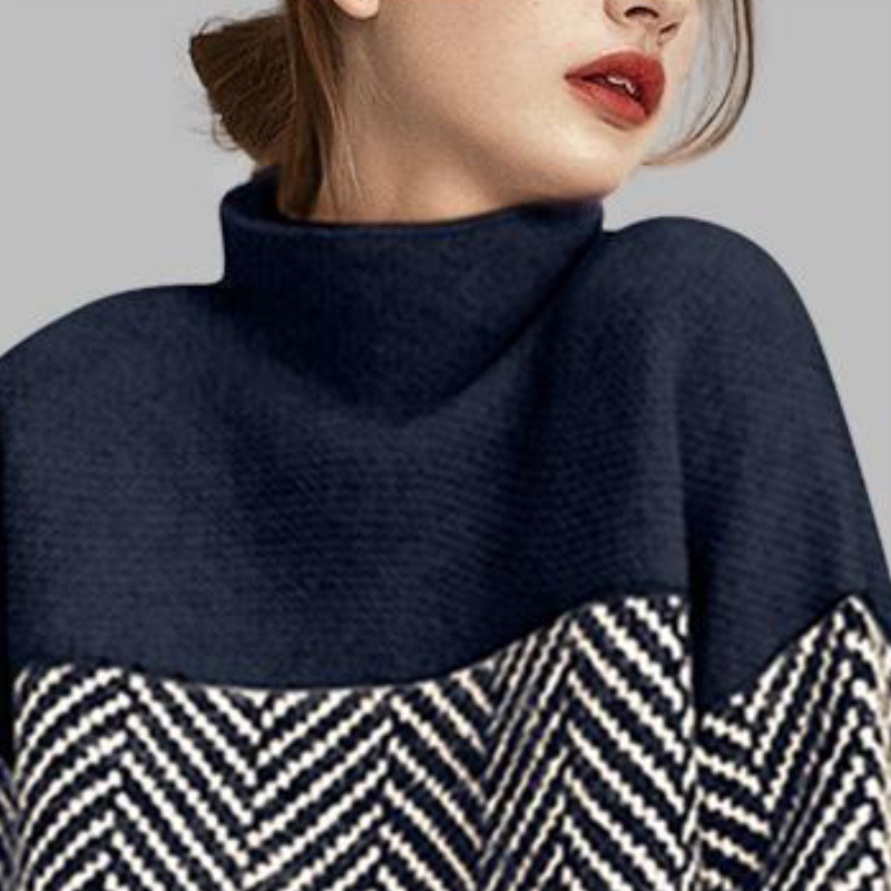 人字紋拼接高領毛衣 加厚保暖 寬鬆顯瘦 內搭外穿都好看