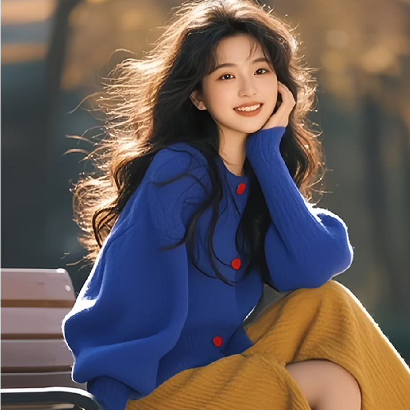 韓系溫柔穿搭 氣質高級感針織上衣+半身裙兩件套