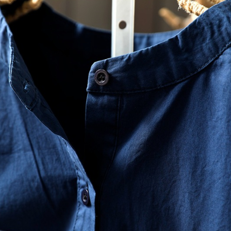 溫柔好感 撞色 拼接 立領 條紋 設計感 寬鬆 休閒 氣質 純棉 短袖 襯衫