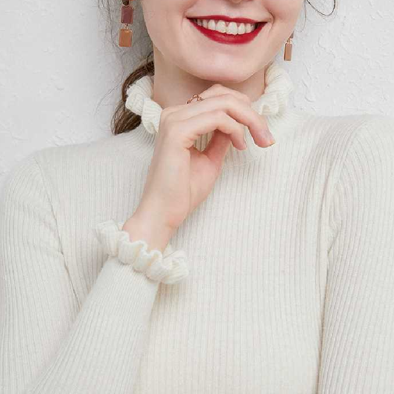 木耳花邊領長袖針織毛衣女 超顯瘦百搭款 保暖半高領毛衣