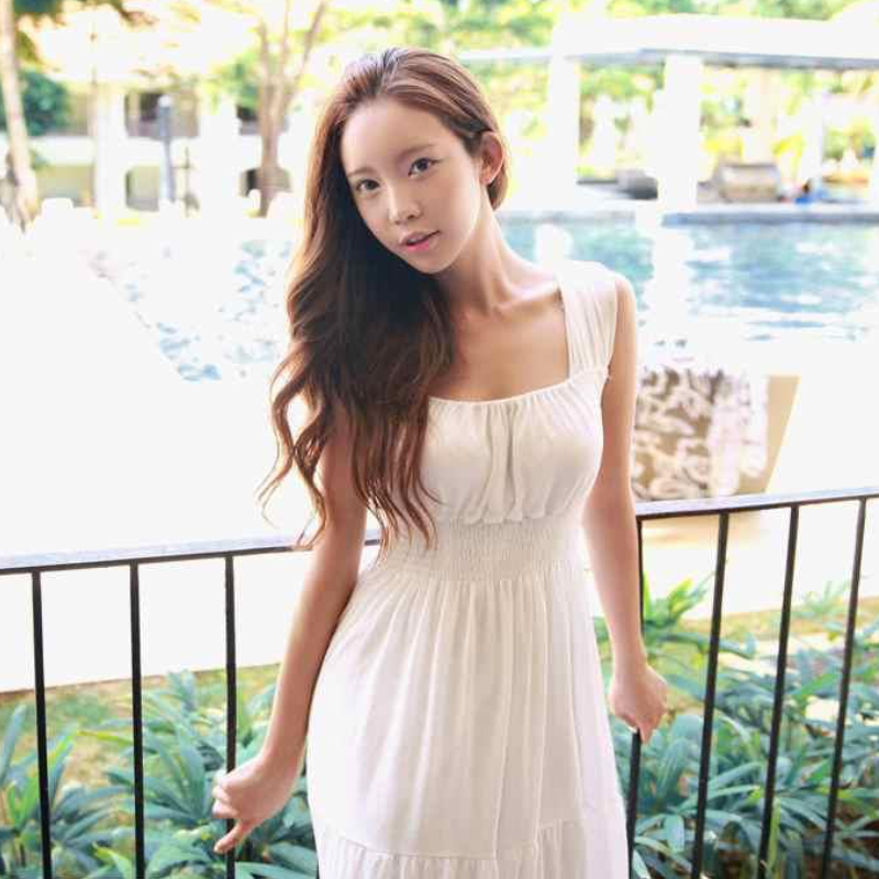 高腰吊帶雪紡拼接純色洋裝