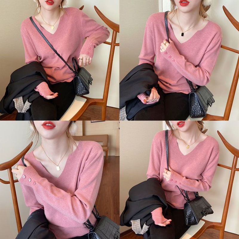 慵懶風 V 領針織上衣 寬鬆剪裁 秋冬百搭款