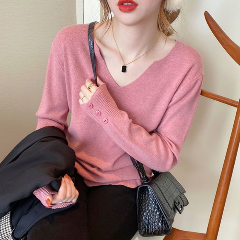 慵懶風 V 領針織上衣 寬鬆剪裁 秋冬百搭款