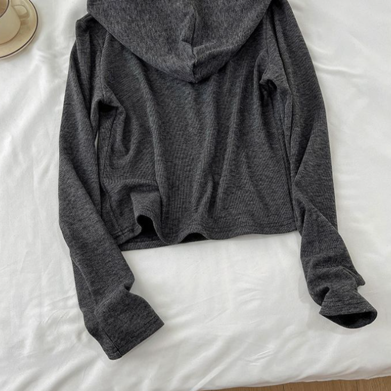 三件組合套裝 高級感灰色連帽長袖上衣 休閒寬褲 吊帶背心 簡約通勤百搭修身套裝