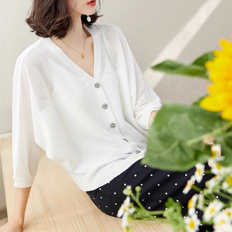 百搭休閒防曬罩衫 冰絲針織開襟衫 披肩配裙子吊帶外搭罩衫