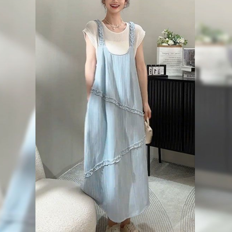 韓系 ‧ 高級感背帶連身裙套裝