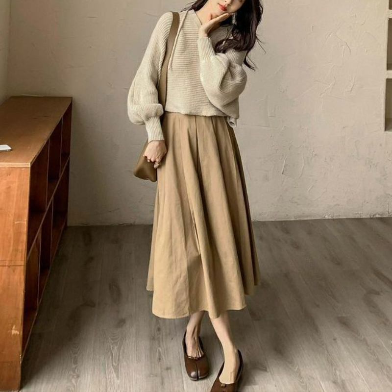 【單品可選】優雅韓系套裝 連帽針織上衣秋冬新款溫柔半身裙兩件套