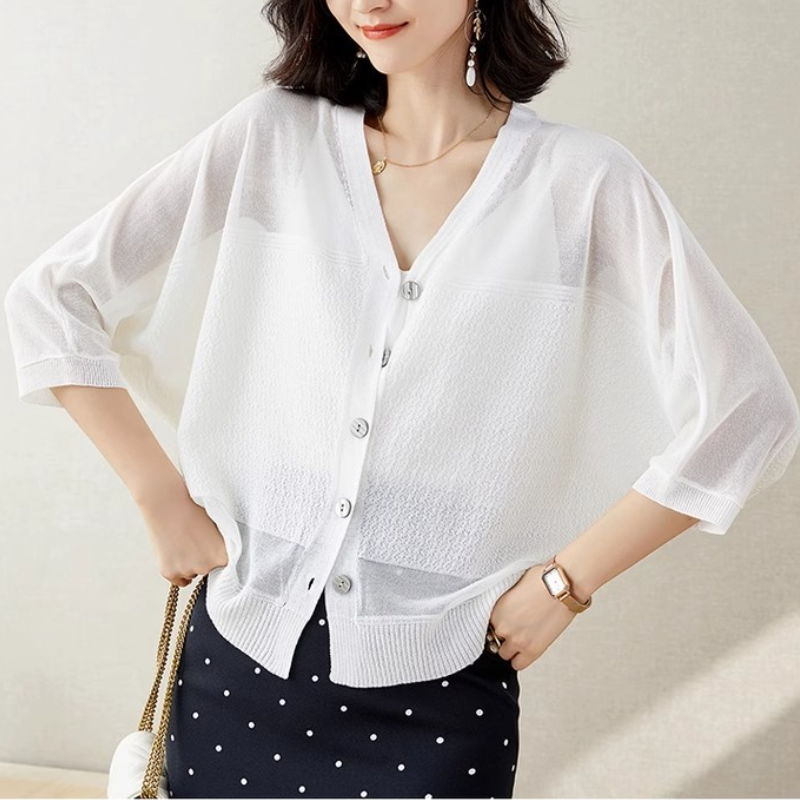 百搭休閒防曬罩衫 冰絲針織開襟衫 披肩配裙子吊帶外搭罩衫