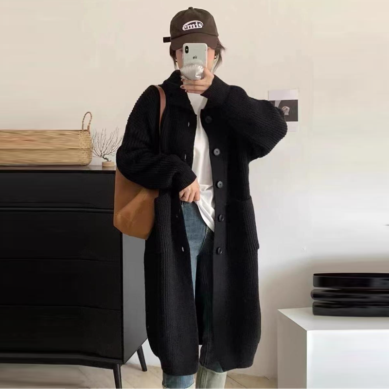韓系 ‧ 高領寬鬆針織長版外套