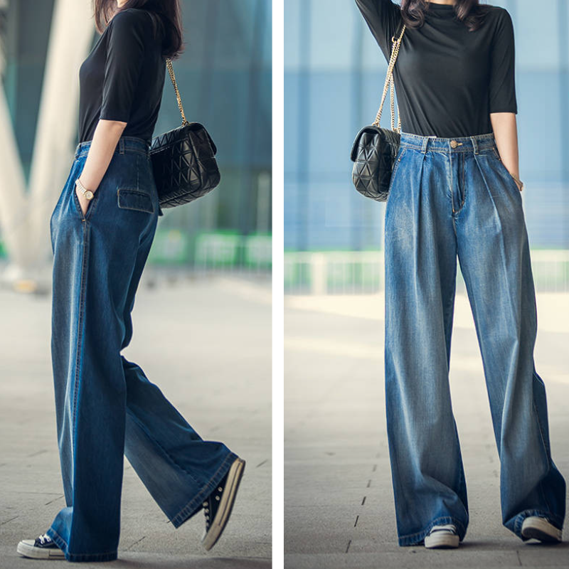 韓系．拖地牛仔褲 懷舊牛仔褲 復古新款高腰顯瘦寬寬鬆拖地牛仔長褲