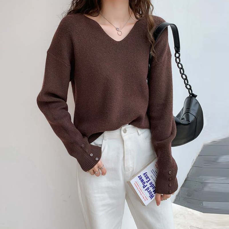 慵懶風 V 領針織上衣 寬鬆剪裁 秋冬百搭款