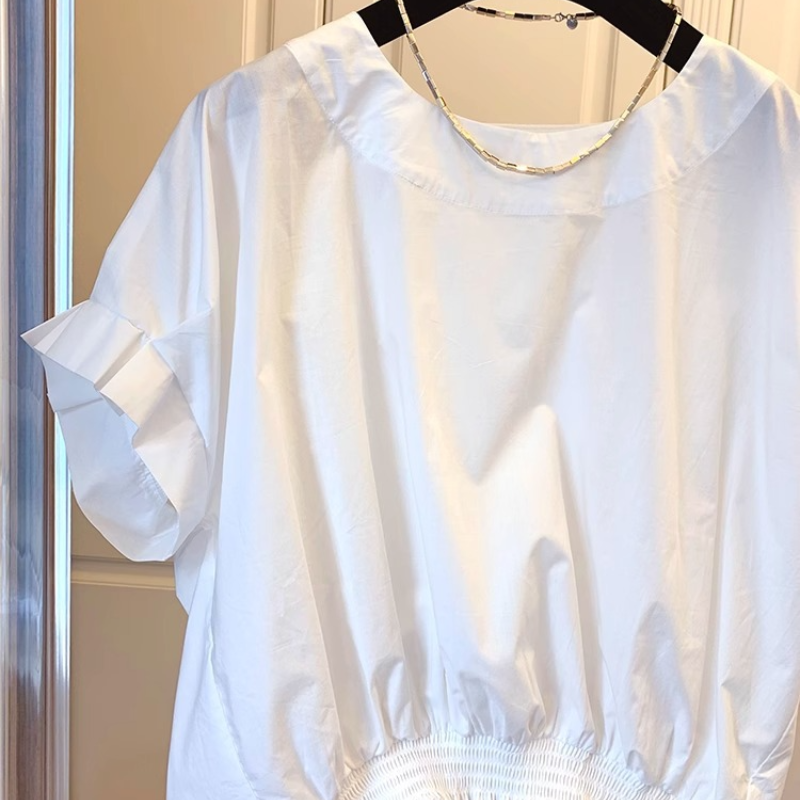 設計感 小眾 韓版 寬鬆 休閒 法式 開叉 綁帶 蝴蝶結 套頭 短袖 襯衫