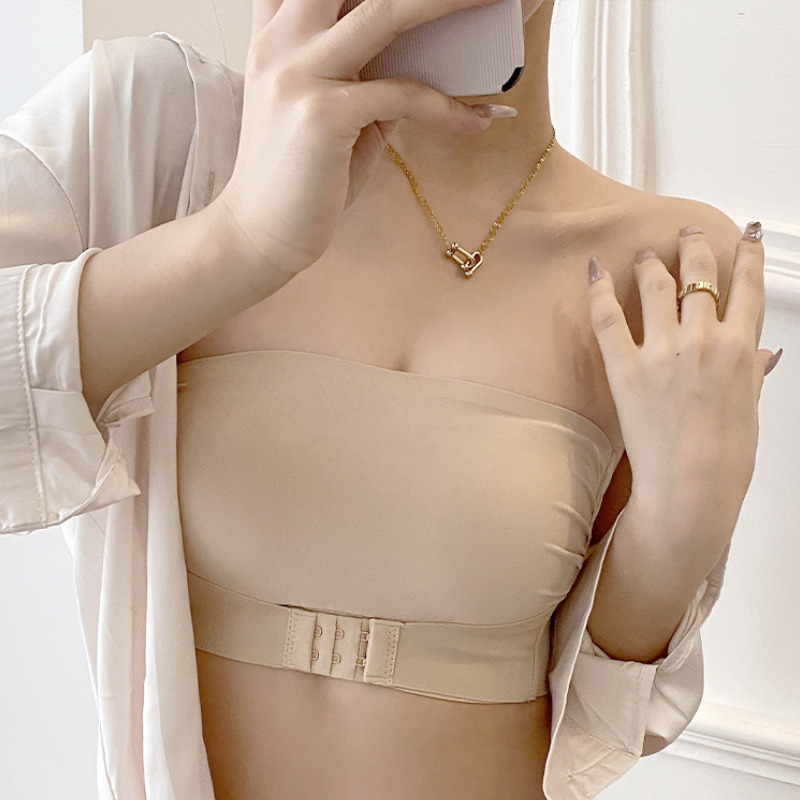 無肩帶小胸聚攏隱形防滑辣妹抹胸防走光文胸前扣bra内衣