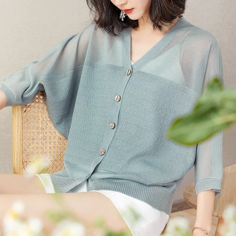 百搭休閒防曬罩衫 冰絲針織開襟衫 披肩配裙子吊帶外搭罩衫