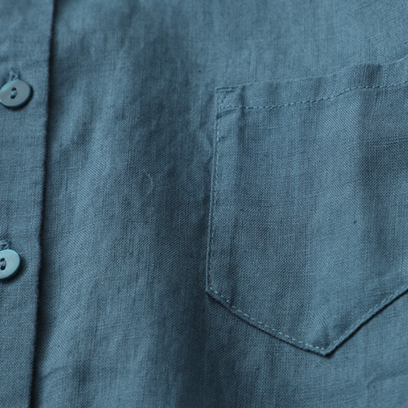 亞麻襯衫立領七分袖 寬鬆大尺寸日系棉麻上衣