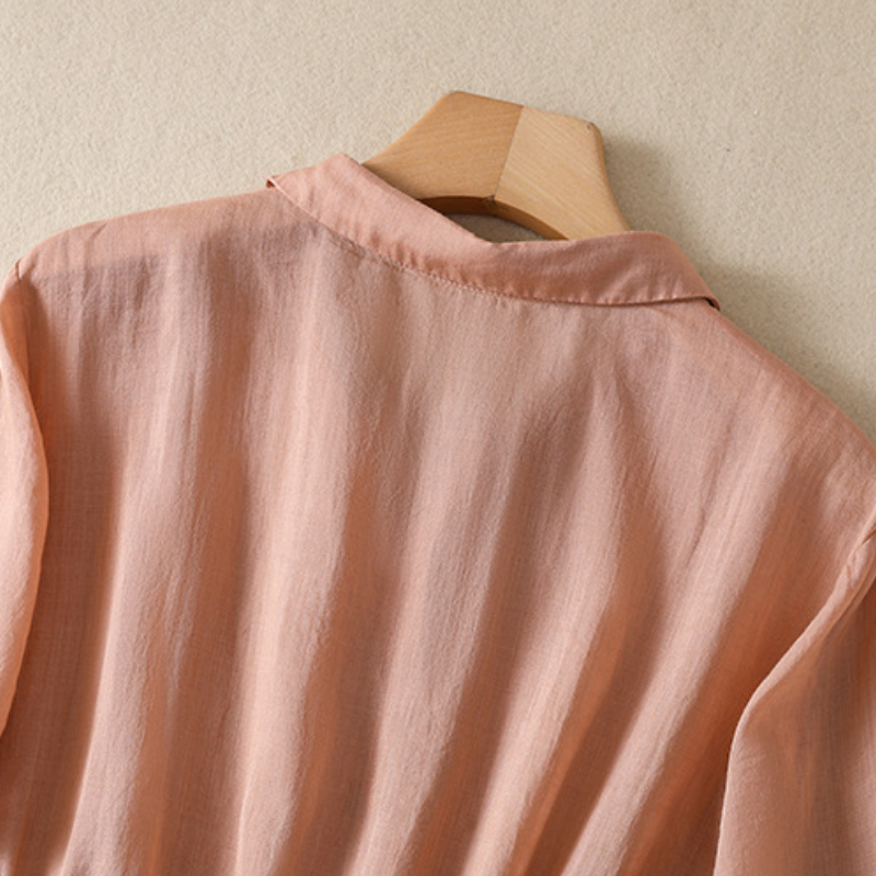 必備百搭款 氣質 棉麻 收腰抽繩 襯衫長裙 休閒洋裝