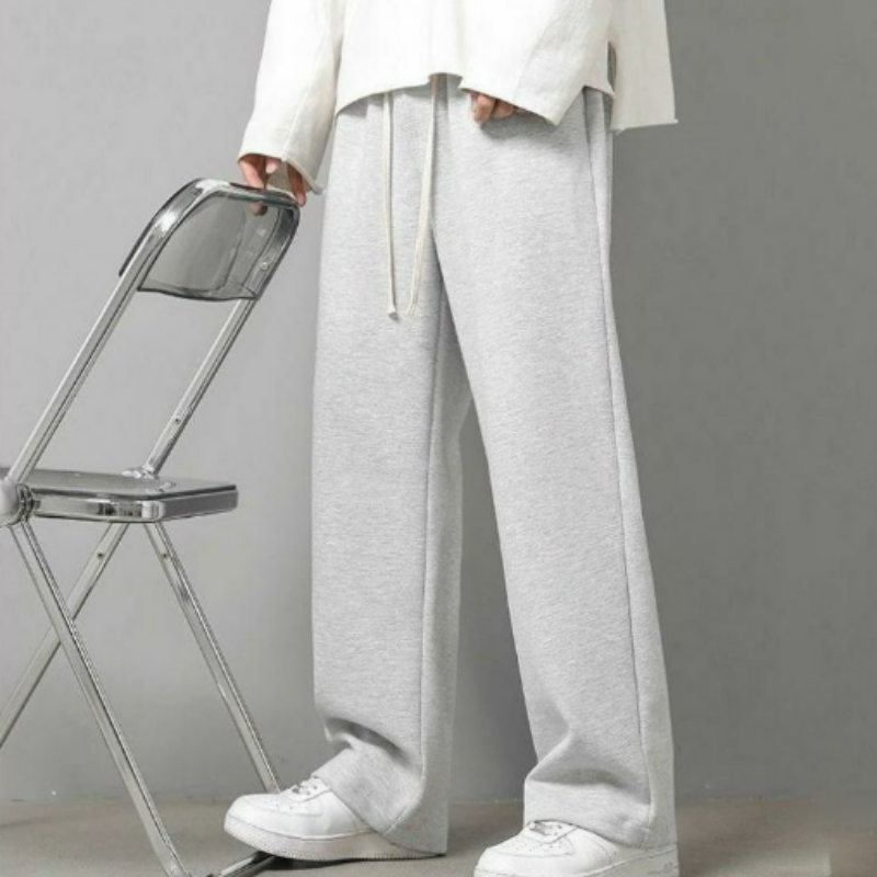 運動休閒垂感闊腿寬鬆大碼情侶直筒褲