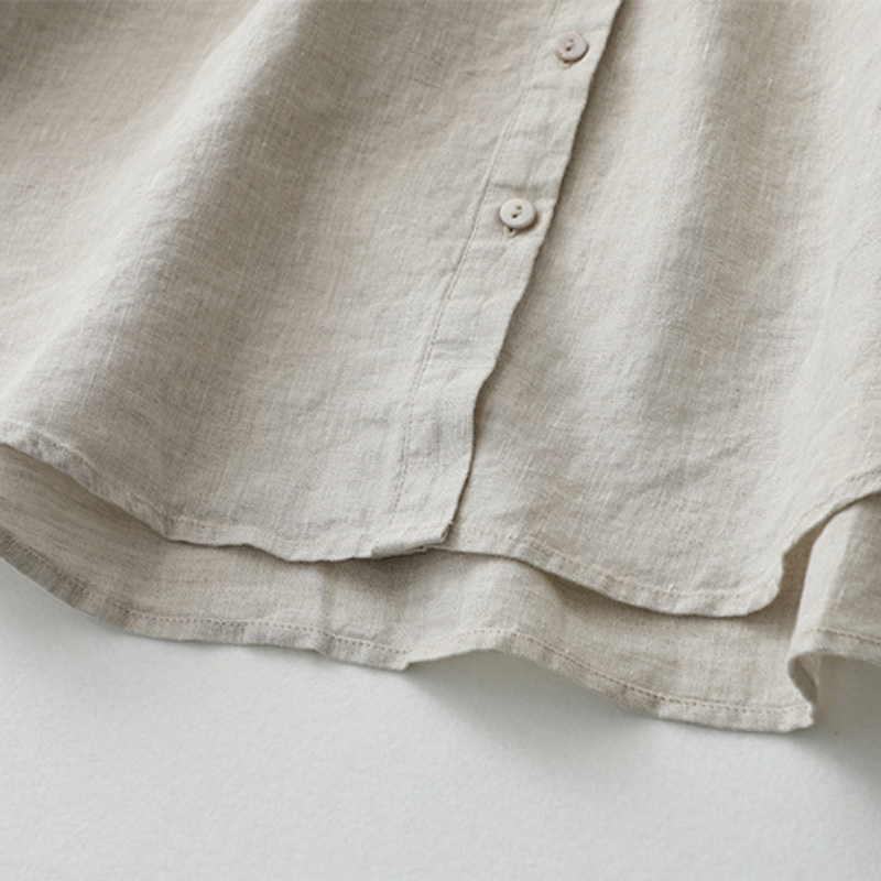 亞麻襯衫立領七分袖 寬鬆大尺寸日系棉麻上衣