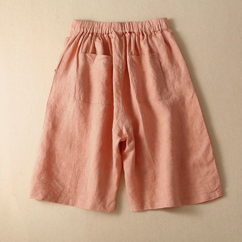 女棉麻五分中褲直筒休閒高腰亞麻寬腿短褲