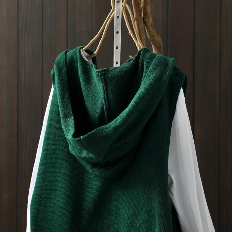 文藝連帽針織背心-秋冬寬鬆休閒雙口袋無袖外穿設計