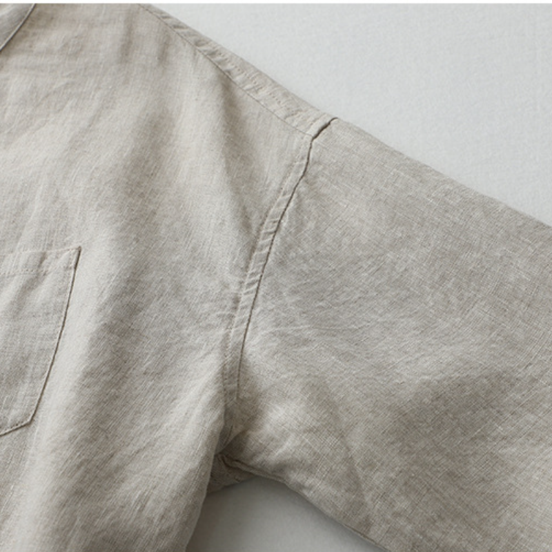 亞麻襯衫立領七分袖 寬鬆大尺寸日系棉麻上衣