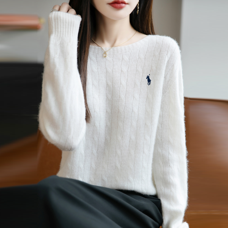 麻花圓領針織上衣 無縫一體 成型舒適 長袖寬鬆 秋冬內搭