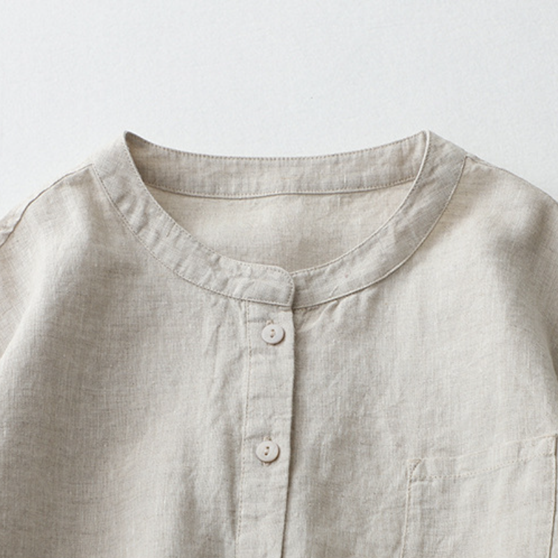 亞麻襯衫立領七分袖 寬鬆大尺寸日系棉麻上衣