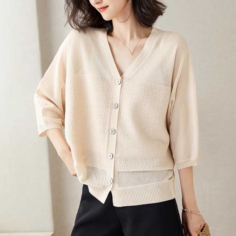 百搭休閒防曬罩衫 冰絲針織開襟衫 披肩配裙子吊帶外搭罩衫