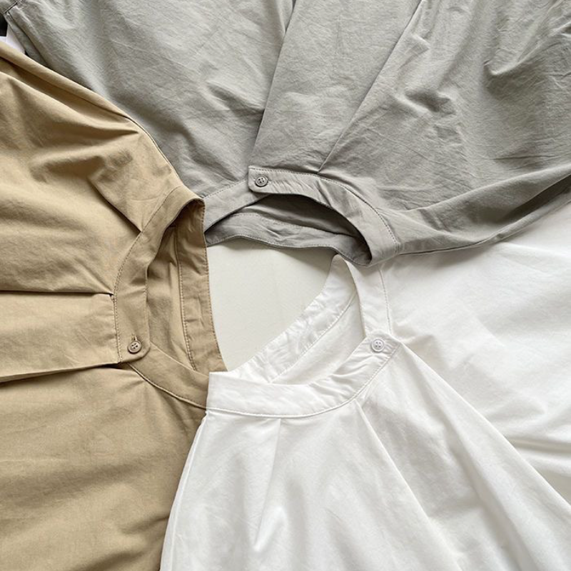 韓系chic 立領 壓褶 不規則 素面 簡約 襯衫