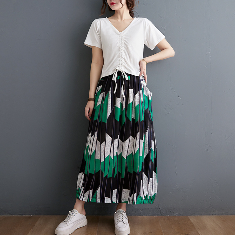 復古寬鬆顯瘦鬆緊腰半身裙 文藝復古寬鬆顯瘦鬆緊腰半身裙