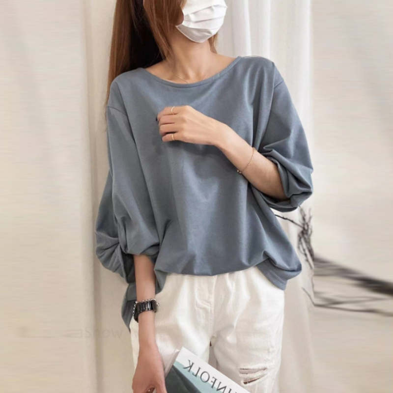 時尚高級扭結袖寬素T 七分袖T恤寬鬆感遮肉顯瘦