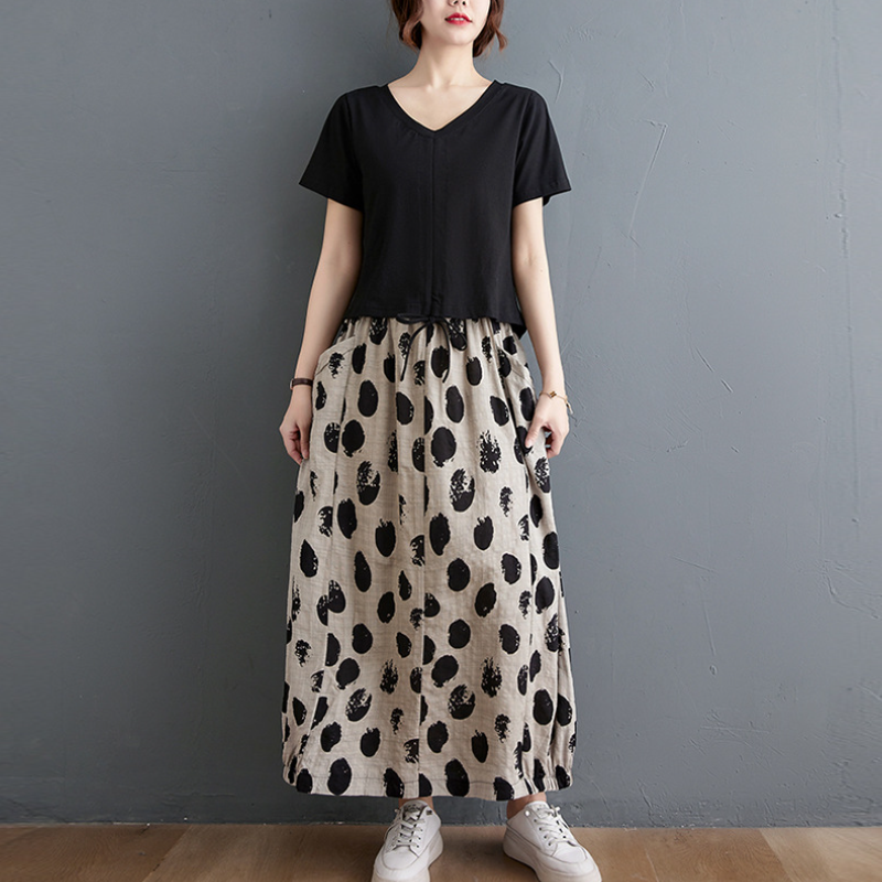 復古寬鬆顯瘦鬆緊腰半身裙 文藝復古寬鬆顯瘦鬆緊腰半身裙