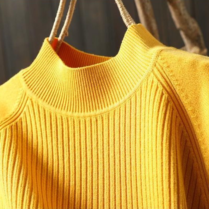 優雅韓版簡約多色半高領五分袖針織衫