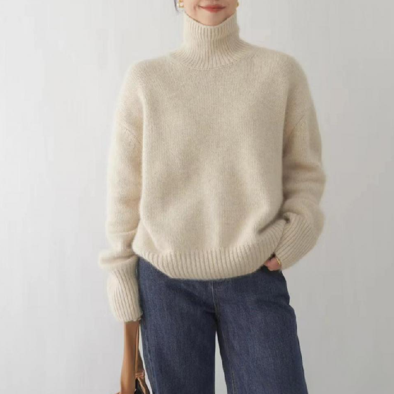 秋冬加厚素色羊毛針織上衣 高領寬鬆慵懶羊毛毛衣