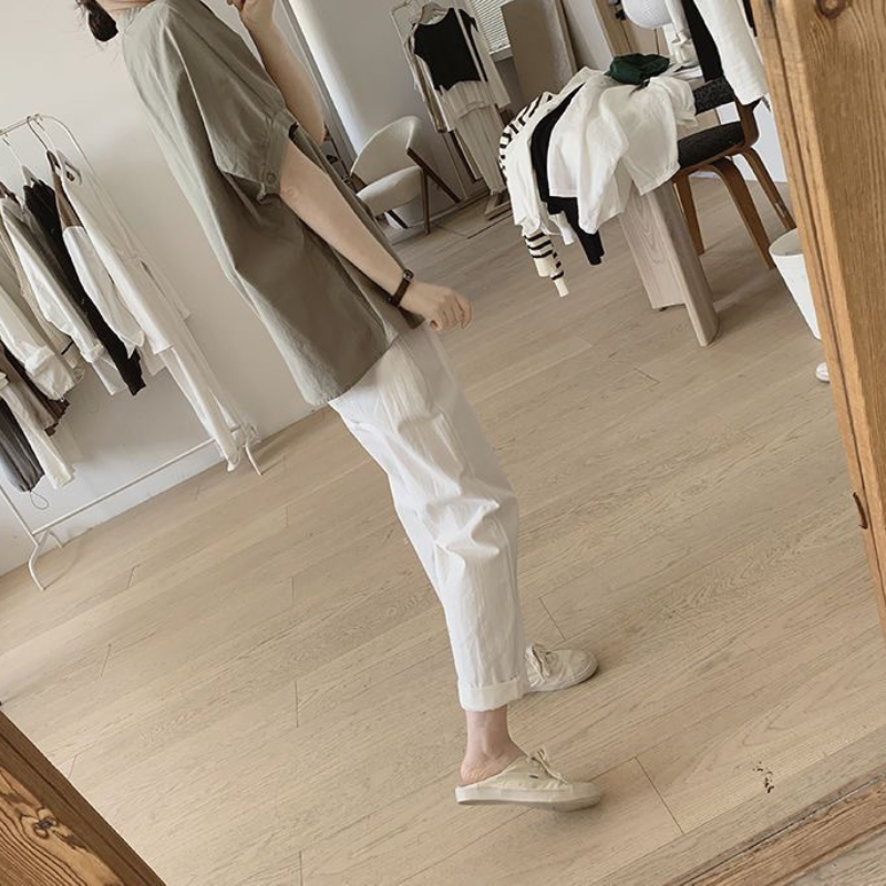 韓系chic 立領 壓褶 不規則 素面 簡約 襯衫