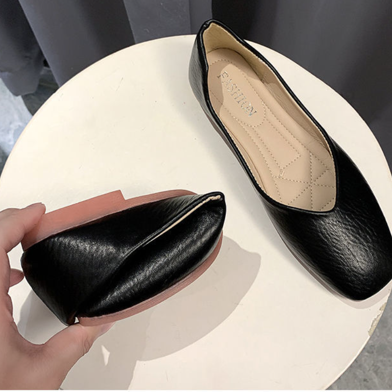 舒適夏日方頭奶奶鞋 新款單鞋平底軟底防滑舒適淺口媽媽鞋孕婦鞋