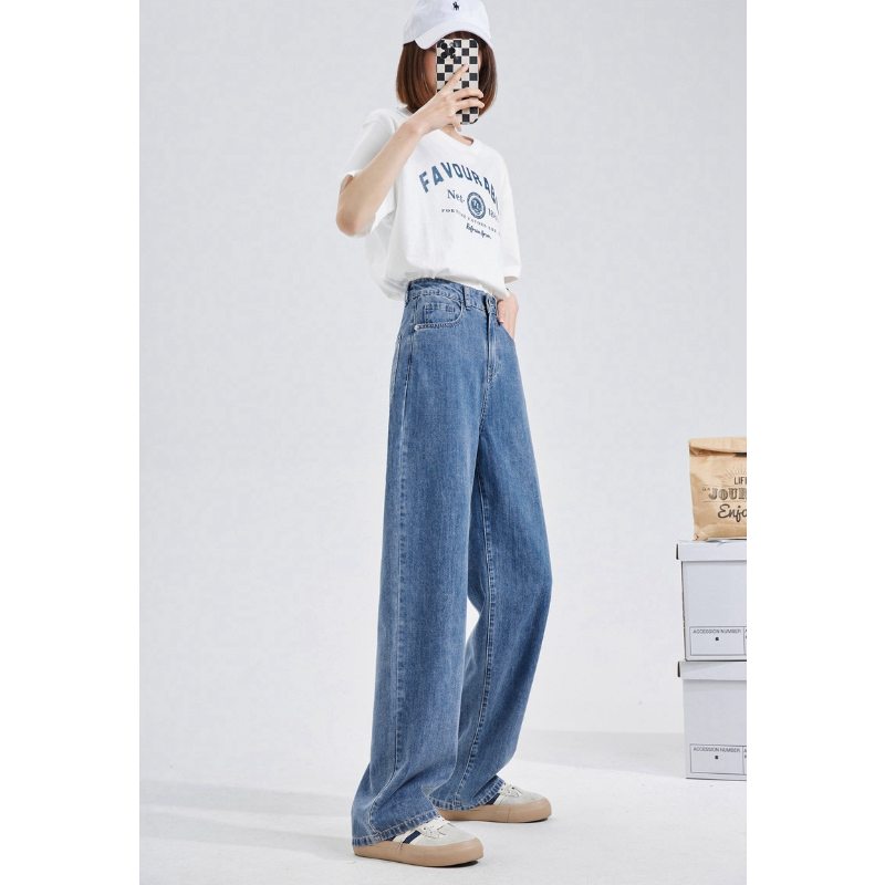 顯高顯瘦新版寬褲 垂感拖地長牛仔褲 高腰直筒牛仔褲 S-2XL 大碼胖mm闊腿寬鬆垂感拖地長褲