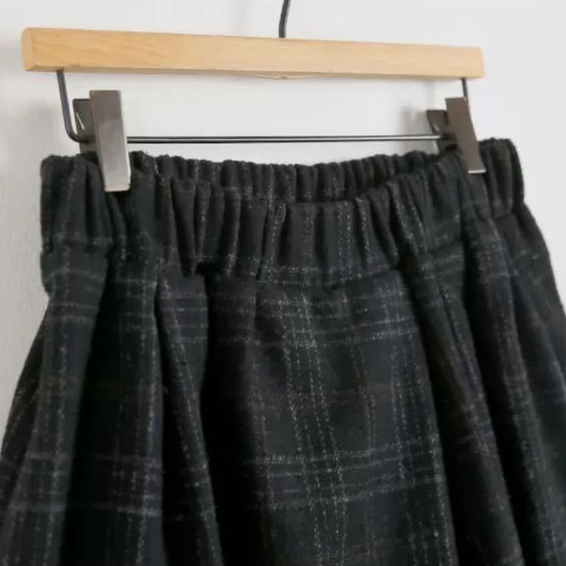 簡約．秋冬格子毛呢褲裙寬褲鬆緊腰