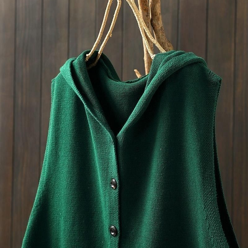 文藝連帽針織背心-秋冬寬鬆休閒雙口袋無袖外穿設計