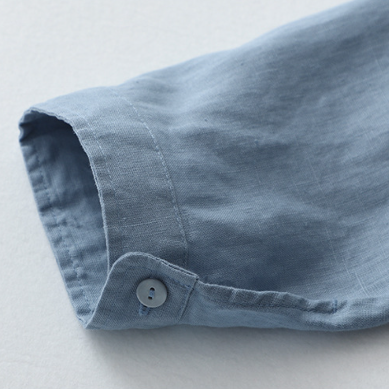 亞麻襯衫立領七分袖 寬鬆大尺寸日系棉麻上衣