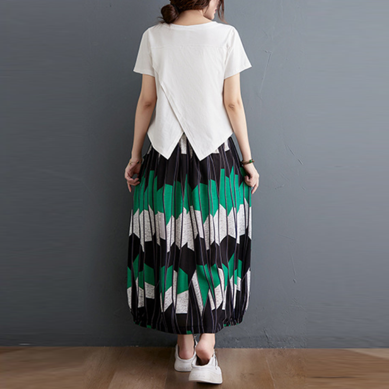 復古寬鬆顯瘦鬆緊腰半身裙 文藝復古寬鬆顯瘦鬆緊腰半身裙