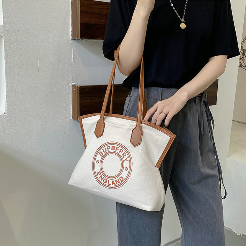 時尚通勤帆布托特包大容量簡約單肩包