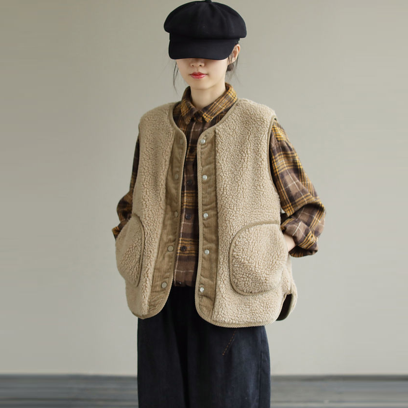 簡約．正反兩面穿秋冬背心 寬鬆文藝無袖外套 休閒日系雙面穿